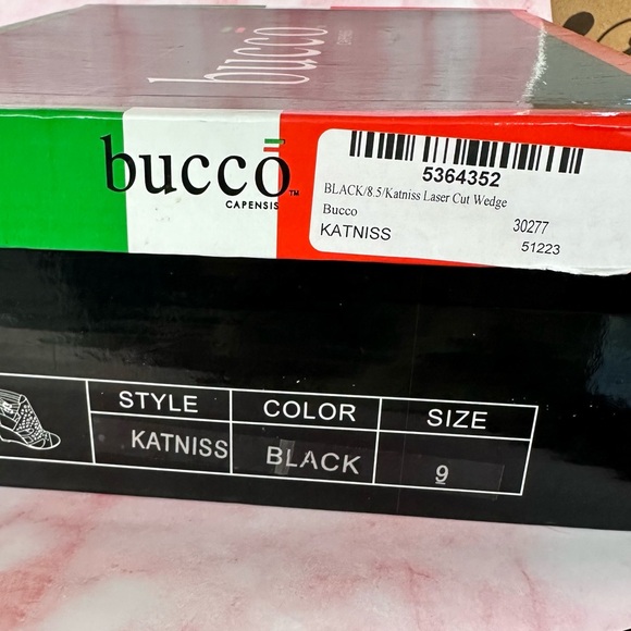 Bucco Katniss Black Wedge Heels Sz 9 - Picture 13 of 15